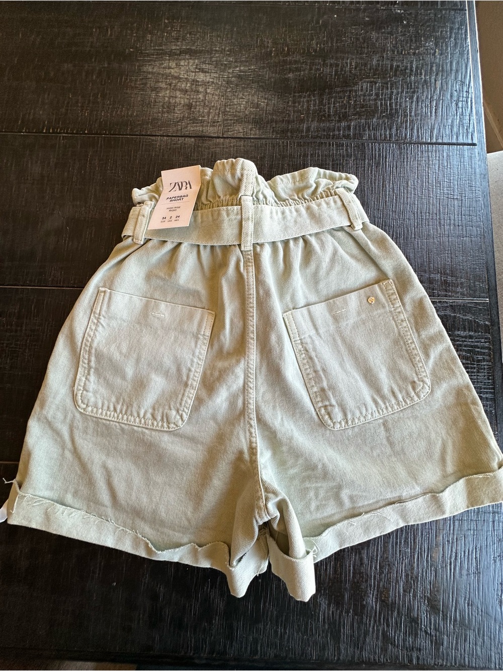 Zara Light Sage Paperbag Belted Shorts - Picture 2 of 6
